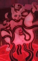 absurd_res animal_genitalia anthro anus ass balls bed bedroom black_ear_tips black_tail_tip black_tentacles blue_eyes book candle claws curtains demon digitigrade dipstick_ears dipstick_tail disembodied_eyes ear_markings felid feline fur furniture furry_balls genitals hair hi_res hybrid imminent_anal imminent_sex killergrizzly lagomorph long_ears looking_down male mammal markings monster multicolored_ears nipples occult_symbol open_mouth padded_palms penile_spines penis pentagram red_light sheath shocked sigil solo spellbook spread_butt spreading summoning_circle symbol tail tail_markings teeth tentacle tentacles_around_arms tentacles_around_body tentacles_around_legs tentacles_everywhere wall_art white_body white_fur white_hair