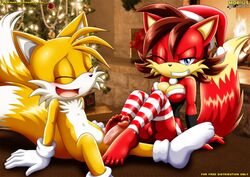 2015 age_difference anthro archie_comics bbmbbf big_breasts blue_eyes blush breasts canine christmas christmas_tree closed_eyes clothing cream_fur female fiona_fox foot_fetish footjob fox fur hair half-closed_eyes happy hat hi_res holidays legwear looking_at_viewer male mammal mobian_(species) mobius_unleashed multiple_tails nude one_eye_closed open_mouth orange_fur palcomix panties penis red_fur red_hair santa_hat short_hair sitting_up smile socks sonic_(series) stockings straight tails tree underwear white_fur wink