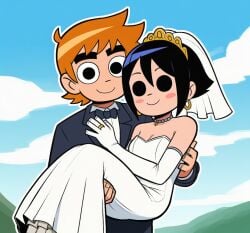 ai ai_art ai_generated knives_chau novelai scott_pilgrim scott_pilgrim_takes_off scott_w_pilgrim sfw wedding_dress wedding_ring wedding_veil