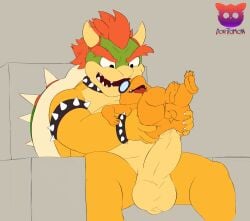 2025 absurd_res anal anthro balls bowser doritomon duo erection eyewear genitals glasses hi_res koopa male male/male mario_bros nintendo open_mouth penis scalie sex sitting size_difference slightly_chubby