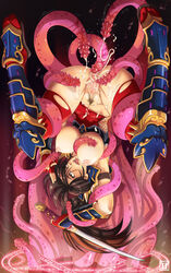 ahe_gao anal armor bangs big_breasts blush bottomless bound breast_grab breasts breasts_out brown_eyes brown_hair cum cum_in_ass cum_in_pussy cum_inside greaves hmage human large_breasts long_hair magic_circle mammal messy namco ninja nipples open_mouth penetration perky_breasts ponytail pubes pubic_hair pussy pussy_juice red_legwear restrained skin_tight soul_calibur spaulders spread_legs spreading summoning sword taki tentacle thighhighs tied_hair tongue tongue_out torn_clothes upside-down weapon