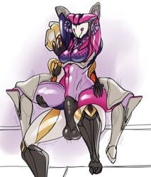 balls big_penis bodysuit breasts duo ember_(warframe) featureless_breasts female futa_on_female futanari hands_behind_head hi_res intersex lewdreaper mirage_(warframe) penetration penis sex tenno thick_thighs vaginal_penetration warframe