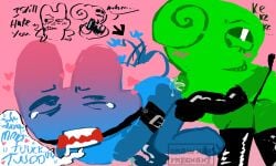 2d algebralien artist_logo battle_for_dream_island bdsm chubby color colored drawhimpregnant_(artist) fisting four_(bfb) latex male object_shows penis pink_background tagme tentacle_dick the_power_of_two tpot two_(tpot) watermark x_finds_out_his_value