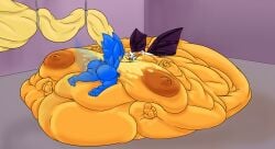 1boy 1girls anthro areolae ass belly blob blue_eyes blue_eyeshadow blue_hair breasts fat feederism feeding feeding_tube female female_focus force_feeding furry hedgehog hedgehog_humanoid hips hose hose_in_mouth humping humping_belly hyper hyper_ass hyper_belly hyper_breasts immobile immobilization large_ass large_breasts male meat_wall_(body_type) morbidly_obese morbidly_obese_female neigh-and-whinny nipples nude nude_female nude_male obese obese_female on_top on_top_of on_top_of_another rouge_the_bat sega sonic_(series) sonic_the_hedgehog sonic_the_hedgehog_(series) stomach thick_thighs thighs weight_gain white_hair wide_hips