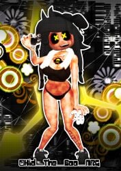 1girls 3d ass black_bow black_hair black_hair_female black_sclera bow breasts curvy cyn_(murder_drones) cyntessa_(murder_drones) female female_focus female_only frutiger_metro garry's_mod glitch_productions hairbow humanoid kidtheboonrg murder_drones nightmare_waifu pupils robot robot_girl robot_humanoid seductive sharp_teeth skinsuit smile sports_bra sportswear twintails_(hairstyle) x-shaped yellow_eyes