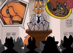 anal anal_sex blazer bodily_fluids bovid breath canid canine canis caprine crowd dialogue diane_foxington dreamworks earpiece earpiece_microphone exhibitionism eyewear fox glasses goat group hi_res lectern lipstick makeup mammal microphone_stand mr._wolf_(the_bad_guys) necktie object_in_ass penetration public public_exposure pussy sex_toy sex_toy_in_ass sex_toy_in_vagina sex_toy_insertion silhouette sweat terryeternity the_bad_guys vaginal_penetration vibrator vibrator_hip_strap vibrator_in_ass vibrator_in_vagina wolf