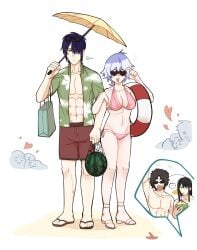 1girls 3boys alternate_costume beach bikini breasts canon_genderswap cleavage comic duo_focus elizabeth_(gintama) female genderswap_(mtf) ginko_sakata gintama gintoki_sakata heart-shaped_eyewear joui_4 katsura_kotarou kgymkou1205 male medium_breasts pink_bikini rule_63 sakamoto_tatsuma short_hair sunglasses takasugi_shinsuke white_hair