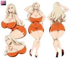1girls absurd_res absurdres alternate_costume alternate_version_available ass back back_view backboob bare_legs big_ass big_breasts blonde_hair breasts cleavage clothing dress female female_only footwear full_body ghostlessm hair hand_behind_head hand_on_hip heels high_heels high_resolution highres hips huge_ass huge_breasts long_hair mount_lady multiple_views my_hero_academia nipple_bulge orange_dress purple_eyes short_dress smile solo solo_female superheroine thick_thighs thighs wide_hips yuu_takeyama