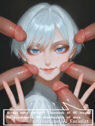 ai_generated blue_eyes commission cum cum_in_pussy facial female female long_hair looking_at_viewer nipples nude open_mouth overflow penis ponytail pov promotional_art solo_focus tongue white_hair