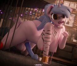 3d_(artwork) absurd_res acting_like_a_dog all_fours anthro balls behaving_like_a_dog biped blender_(artwork) bondage breasts cage collar digital_media_(artwork) dog_cage dog_toy equid equine erection eyewear feet futanari genitals glasses hi_res horn intersex leash looking_at_viewer mammal mythological_creature mythological_equine mythology nipples nude_anthro nude_intersex penis petplay plantigrade roleplay solo steamy_(oc) steamyart unicorn