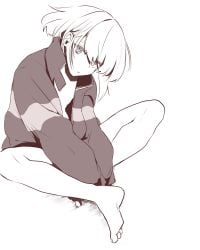 1boy androgynous aus_vaka clothing femboy jacket lio_fotia looking_at_viewer monochrome solo twink