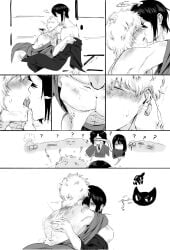 aged_down alcohol blush comic drunk duo_focus english_text eyes_popping_out french_kiss gay gintama gintoki_sakata japanese_clothes joui_4 katsura_kotarou kgymkou1205 kimono kissing male male_only monochrome multiple_boys pec_grab sakamoto_tatsuma sakazuki surprised takasugi_shinsuke tongue_out yaoi