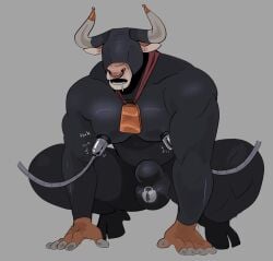 blindfold blindfolded blindfolded_male bovine bovine_horn buff bull bull_horns chastity chastity_bulge cowbell drone dronesuit drooling latex male male_only milking milking_machine milking_machine_on_male mouth_open muscular solo solo_male titansong