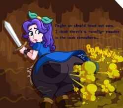 abigail_(stardew_valley) ass_bigger_than_head big_ass bottom_heavy cave embarrassed embarrassed_female fart fart_cloud fart_fetish farting fat_ass female sorollos stardew_valley sword