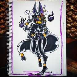 1girls anubis canine dark_skin deity female gynoidherring jackal mammal photo_(medium) seshafi traditional_media_(artwork)