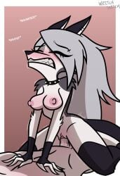 1boy 1girls accurate_art_style armwear blush breasts canine closed_eyes collar cowgirl_position demon demon_girl dog_collar ear_piercing ears ears_back fangs female female_focus fingerless_gloves fur furry furry_female gloves goth goth_girl grey_body grey_fur grey_hair gritted_teeth hands_on_chest hellhound helluva_boss long_hair loona_(helluva_boss) male male/female male_out_of_frame male_penetrating_female medium_breasts multicolored_fur naked naked_female naked_male nipples nude nude_female nude_male penetration penis piercing piercings pussy riding sex shaking silver_hair simple_background spiked_collar tagme tail thighhighs thighs two_tone_body two_tone_fur two_tone_tail vagina vaginal_penetration vaginal_sex whimper whining white_body white_fur wolf wolf_girl wretch_sketch