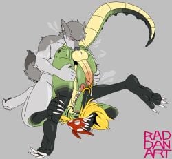 anal anthro anthro_on_anthro atlas_(tasla_venhyle) balls blonde_hair bodily_fluids crocodile crocodilian duo erection facial_piercing femboy genital_fluids genital_piercing genitals glans grey_background hair hi_res humanoid_genitalia humanoid_penis hung_femboy hung_trap kj_(tasla_venhyle) male male/male mammal mustelid musteline nonbinary_(lore) nose_piercing nose_ring oral penis penis_piercing piercing prince_albert_piercing raddanart reptile rimming ring_piercing scalie sex shoulder_stand simple_background stoat tail true_musteline upside-down upside_down_rimming weasel