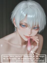 ai_generated blue_eyes commission cum cum_in_pussy facial female female long_hair looking_at_viewer nipples nude open_mouth overflow penis ponytail pov promotional_art solo_focus tongue white_hair