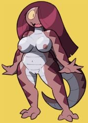 anthro breasts female first_porn_of_franchise geraldine_(scalie_schoolie) hair hair_over_eye lizard looking_at_viewer pussy reptile scalie scalie_schoolie slightly_chubby solo stealth_brock