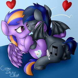 balls bat_pony bat_wings cremedelaclop_(artist) cum cum_in_pussy cum_inside equine fan_character fangs female horse kissing lying male mammal membranous_wings missionary_position my_little_pony on_back pegasus penis pony pussy sex wings