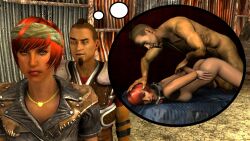 1boy 1girls 3d capmac fallout_new_vegas female male nude nude_female nude_male original_character red_hair sex sex_from_behind short_hair short_hair_female slave_collar top-down_bottom-up