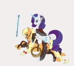 anatomically_correct animal_genitalia animated applejack_(mlp) equine equine_pussy feathers female feral feral_on_feral friendship_is_magic horse looking_at_viewer mammal my_little_pony pony pussy rarity_(mlp) rope szafir87 whip yuri