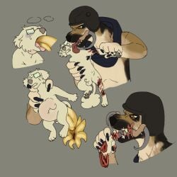1:1 alien anal anal_sex armor balls big_penis bodily_fluids canid canine canis crying death duo erection eyewear fellatio feral flared_penis forced fur genitals glasses gore gore_focus guts hard_vore headgear helmet hi_res holding_another intersex intestines male male/male male_penetrated male_penetrating male_penetrating_male mammal mandibles nice_one_(puppyratcat) open_mouth oral oral_penetration organs penetration penile penile_penetration penis penis_poking_out puppyratcat questionable_consent scar sex simple_background size_difference stomach_bulge tail tears teeth tongue tongue_out vore vortihound young