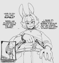 2boys animal_ears belly bunny_ears clothed emmacat64 gay giant giant_male humiliation jewelry larger_male macro male male/male male_only micro midriff pre_vore pressed_against smaller_male speech text vore wbdubs