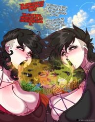 arguing blair_(okioppai) breasts burp burp_cloud burp_fetish burping competition dialogue dizzy_eyes female goth huge_breasts kissing lipstick_mark oki_(okioppailegit) okifetish pandora_(okioppai) saliva_trail sisters teasing tongue_out