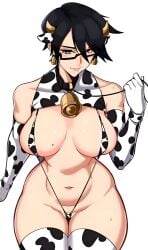 ai ai_assisted ai_generated artist_request artist_unknown bayonetta bayonetta_(character) bayonetta_2 big_breasts cow_bikini cow_ears cow_girl cow_horns cow_print cowbell curvy glasses gloves micro_bikini sega sling_bikini