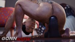 3d anal anal_sex big_dildo black_dildo body_hair dildo dildo_in_ass dildo_penetration dildo_riding dildo_sitting gay gonnnsfw kenshi_takahashi male mortal_kombat mortal_kombat_1_(2023) muscular muscular_male netherrealm_studios penetration riding_dildo solo solo_focus solo_male tattoo tattoo_on_back tattoos thrusting_into_ass