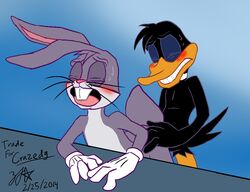 2014 anal avian beak bird black_body blush bugs_bunny closed_eyes clothing daffy_duck duck duo fur gloves grey_fur lagomorph looney_tunes low_res male mammal open_mouth pink_nose rabbit sex soft_feathers teeth the_looney_tunes_show tongue warner_brothers whiskers yaoi zjg