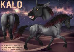 animal_genitalia animal_penis anus balls black_anus black_balls black_body black_fur black_mane black_penis black_tail black_vulva cuntboy desert ear_piercing ear_ring equid equine equine_genitalia equine_penis fangs feral feral_only flared_penis full-package_cuntboy fully_sheathed fur gaping gaping_vagina genital_piercing genitals grey_body grey_fur herm herm_feral hermaphrodite hi_res hybrid intersex intersex_feral kalo_(snarlin) labia_piercing looking_at_viewer maleherm mammal mane model_sheet mouth_closed mule multi_genitalia multiple_piercings night open_mouth orange_eyes outside penis piercing pink_penis pussy rear_view red_mane red_tail ring_piercing rufciu sheath side_view solo striped_legs tail tail_tuft teeth tuft vulva vulva_piercing