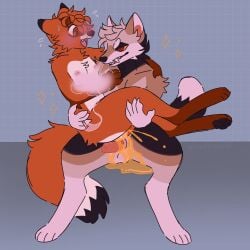 ambiguous_gender anthro bodily_fluids brown_body brown_fur canid canine canis disc0theque duo fox fur futanari genital_fluids genitals hi_res intersex intersex/male male mammal orange_body orange_fur peeing peeing_on_another peeing_on_penis penis sitting sitting_on_another smoking surprised urine urine_on_penis watersports wolf