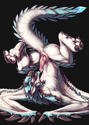 2015 anus capcom claws closed_eyes dragon erection feral flying_wyvern hi_res larynkir male male_only monster_hunter nude open_mouth penis rathalos scalie simple_background solo spread_legs spreading thesecretcave tongue video_games wings wyvern