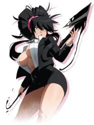 1girls belly belly_button big_breasts black_hair blush coolerinker eyebags female inker_comics inkershike inner_sideboob maire_(inkershike) no_bra office_clothing office_lady official official_art official_artist sideboob skirt solo solo_female solo_focus suit thick_thighs thighs unbuttoned unbuttoned_shirt underboob we_are_101 webcomic webcomic_character webtoon
