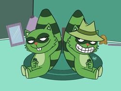 2boys brothers carpet duo fedora green_fur green_skin happy_tree_friends incest lamp lifty lifty_(htf) mammal masturbation mirror penis raccoon shifty shifty_(htf) siblings sitting smile smiling smirk tail twins unknown_artist