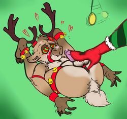 1boy 2017 anal anthro antlers anus balls bondage bound brown_fur cervine christmas clothed clothing cock_and_ball_torture cock_ring cum cum_on_face cum_on_own_face cum_on_self domination duo folded footwear fur green_background hands-free heart high_heels holidays horn hypnosis jingle_bells legs_behind_head male male_only mammal mind_control orgasm pendulum penis reindeer shoes simple_background solo solo_focus spiral_eyes stepping_on_penis submissive submissive_male yagi-no-baka