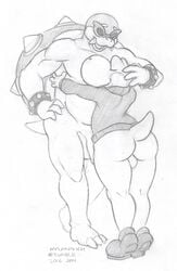 2016 2boys ass backsack balls big_butt gay hug koopa koopaling koopalings male_only mario_(series) monochrome muscular mylakovich nintendo penis roy_koopa sketch sweater traditional_media_(artwork) wholesome yaoi yoshi