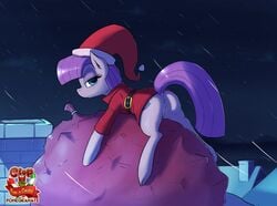 2015 anus ass christmas cutie_mark earth_pony equine female feral friendship_is_magic hair half-closed_eyes hat holidays horse looking_at_viewer lying mammal maud_pie maud_pie_(mlp) my_little_pony on_front outside ponegranate pony purple_hair pussy santa_hat solo