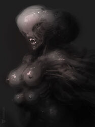 2015 4_breasts areola biomechanical breasts female horror large_nipples medium_breasts monster multi_breast neurodyne nipples nude perky_breasts pose science_fiction shiny simple_background sketch small_areola small_breasts solo unit