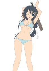 1girls absurdres ass bikini black_eyes black_hair breasts busakumas female highres kazane_hiyori legs long_hair photoshop smile solo sora_no_otoshimono swimsuit thighs toy transparent_background vector_trace