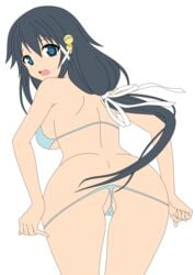 1girls absurdres ass bikini black_eyes black_hair breasts busakumas female highres kazane_hiyori legs long_hair photoshop smile solo sora_no_otoshimono swimsuit thighs toy transparent_background vector_trace