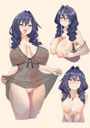 1girls big_breasts blue_hair breasts cum cum_on_face female hololive hololive_english hololive_english_-council- large_breasts myumi no_bra no_panties ouro_kronii paizuri pussy tagme titjob translucent_clothing