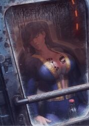 asleep blacked bnwo cleavage cryogenics fallout fallout_4 female female_focus female_only frozen qos qos_tattoo queen_of_spades tattoo_on_chest