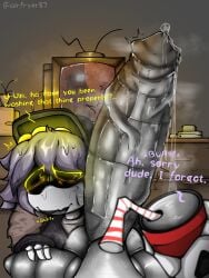 1boy 1boy1futa 1futa 1futa1boy 1futanari airfryer87 balls ballsack big_penis futa/male futa_pov futanari glitch_productions huge_cock huge_penis murder_drones musk musk_clouds musky_cock n_(murder_drones) penis penis_awe penis_fear pov precum sweat sweating sweaty sweaty_balls sweaty_genitalia sweaty_penis text uncensored uzi_(murder_drones) vein veins veiny veiny_penis