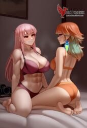 2d 2girls abs ai_generated all_fours ass barefoot big_ass big_breasts bra completely erophoenix feet female female_focus hololive hololive_english hololive_myth jewelry kissing kissing kneeling large_breasts long_hair mori_calliope multiple_girls naked nipples nude orange_hair pale_skinned_female panties patreon_username pink_eyes pink_hair pussy side_braid soles sweat sweating takanashi_kiara take_your_pick thick_thighs thighs toes underwear virtual_youtuber yuri yuri