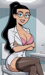 ai_generated ass athletic athletic_female bigmic145 black_hair bra breasts bust busty cleavage curvy curvy_body curvy_female curvy_figure danny_phantom doctor eyelashes female fit fit_female glasses hips hourglass_figure lab_coat labcoat long_hair nickelodeon paulina_sanchez ponytail teal_eyes tease teasing thick_thighs thigh_highs thighhighs thighs voluptuous waist