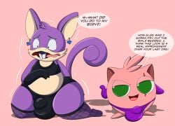 2024 body_swap bulge commission creampuff_(tepigfan101) dialogue jigglypuff pokemon quincy_the_rattata rattata tepigfan101 thong waddling_head