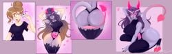ass_expansion breast_expansion breasts comic demon demon_girl demon_horns demon_tail enormous_ass enormous_breasts female hip_growth huge_ass huge_breasts large_ass large_breasts magic sequence slemka stockings succubus suit transformation